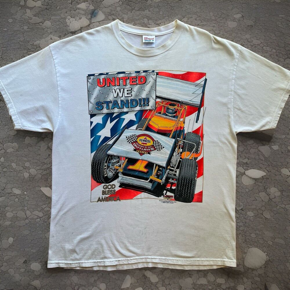 Vintage Outlaws Racing Shirt XL White 90s Pennzoil Eagle Art USA AOP